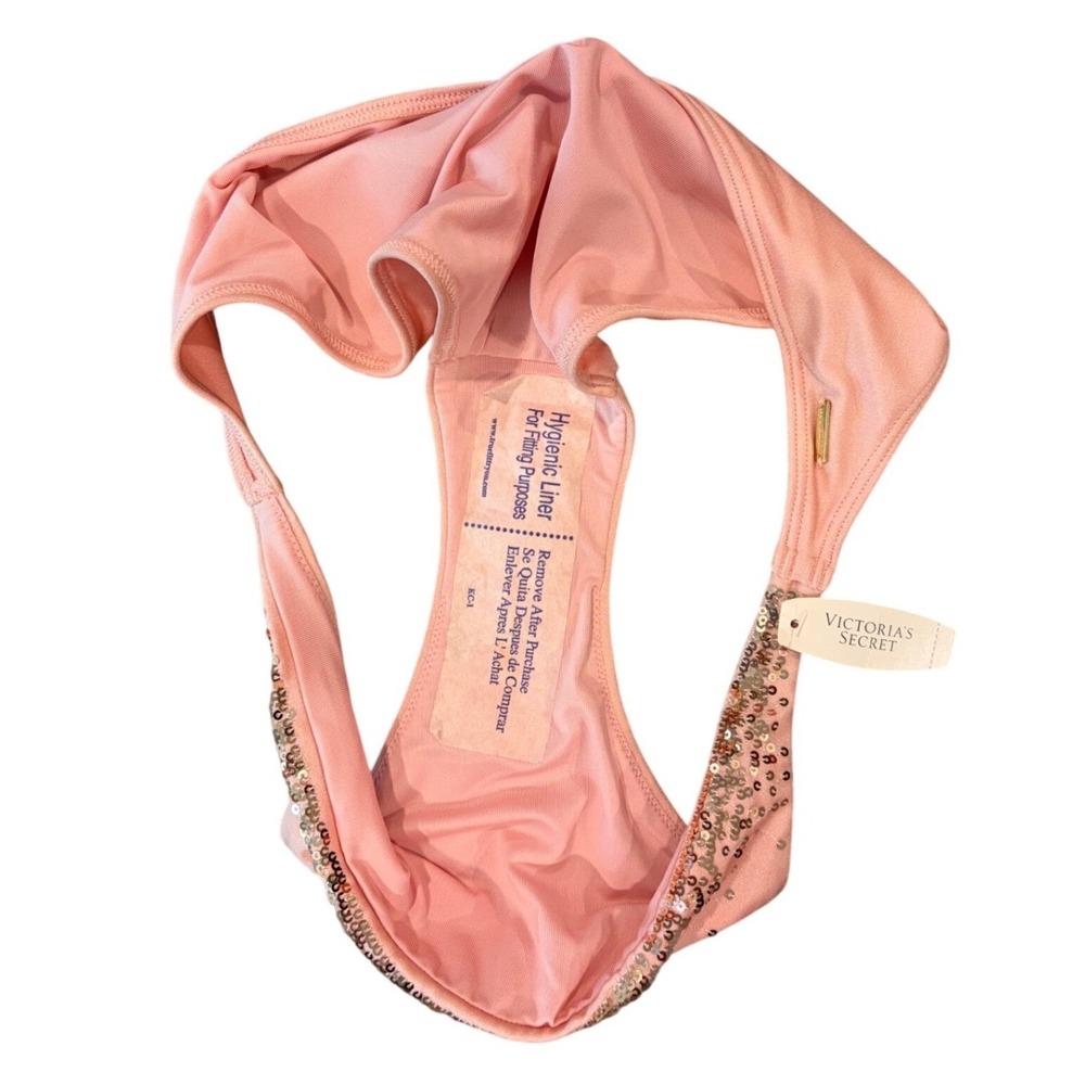 Victoria's Secret Sequin Ruffle Bandeau Bikini Set Pink Peach Medium NWT - Picture 5 of 8